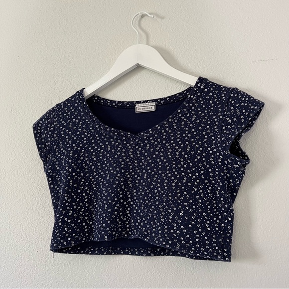American Vintage Tops Vintage Y2k Blue Floral Crop Top Poshmark